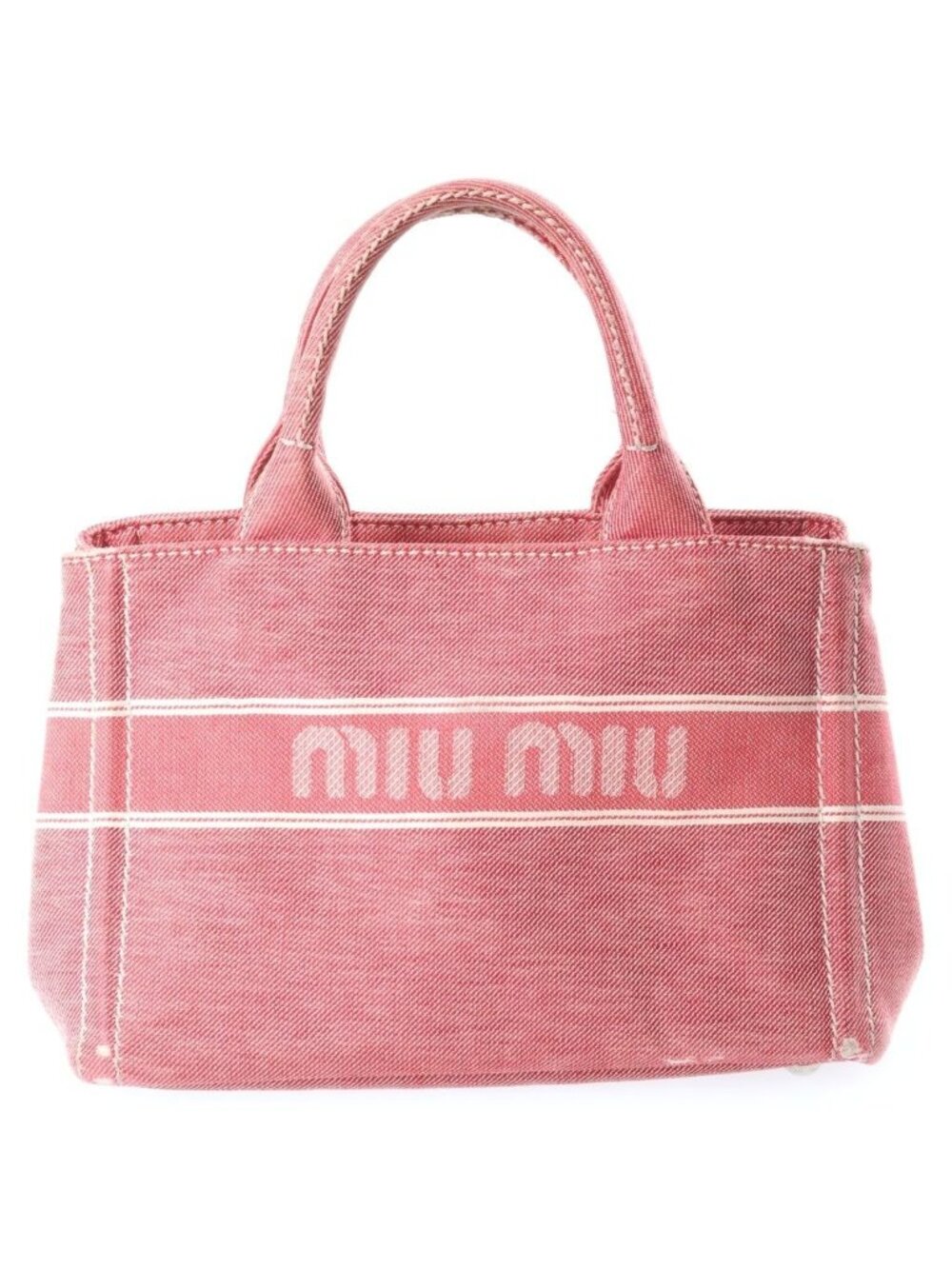 Miu Miu Jacquard Logo Denim 2-Way Bag Pink